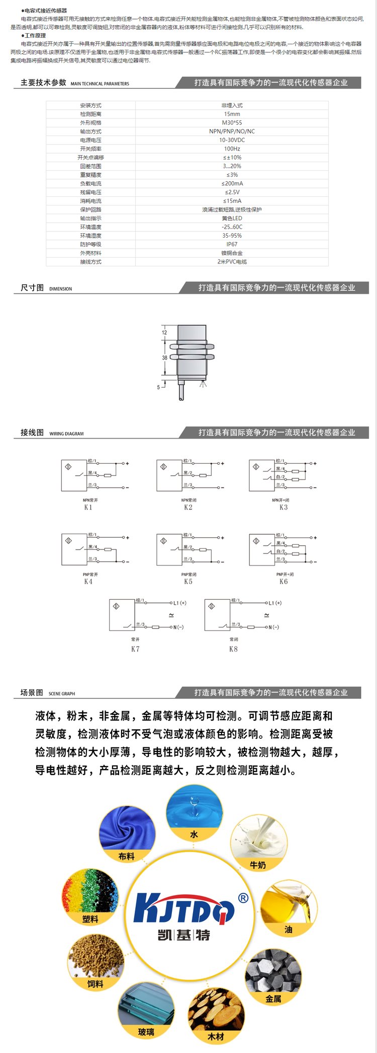 凱基特 220VAC電容式接近開關(guān) 非埋入式 10mm檢測(cè)距離